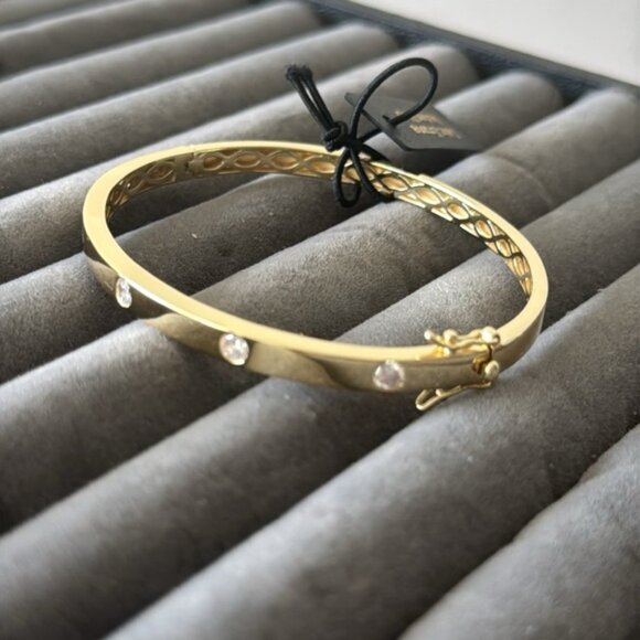 Rachel Zoe 925 Sterling Silver Gold Plated Bangle Bracelet w 5 CZ studs - Picture 5 of 16